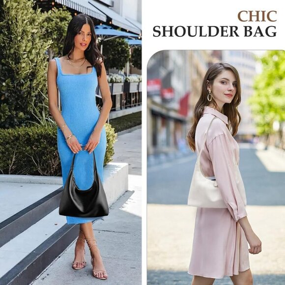 Leather Hobo Bags for Women Small Soft Shoulder Purse Slouchy Tote Handbags with - Picture 3 of 6